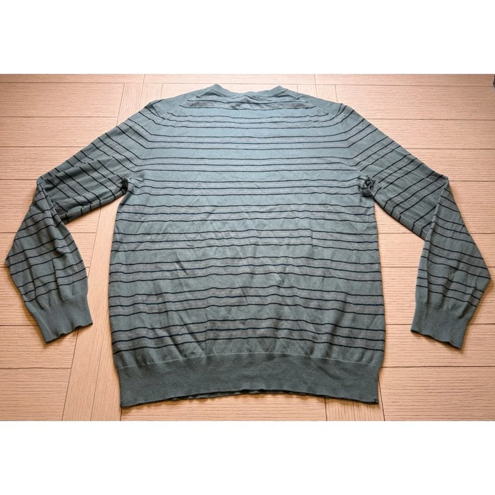 Gap Men's V Neck 100% Cotton Teal, Blk, Gray Striped Sweater. Lightweight. Sz XL